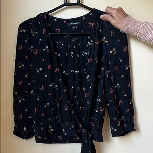Madewell Black Floral Wrap Blouse